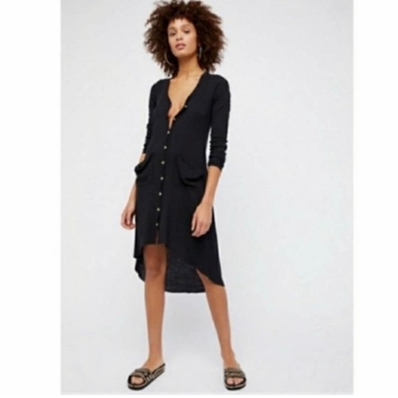 Free People Dresses & Skirts - Free People Beach Bonita Cardigan Dress Long Sleeve Ribbed NWOT Size M